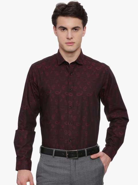 

V Dot Men Maroon Slim Fit Printed Formal Shirt
