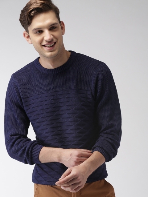 

Mast & Harbour Men Navy Blue Self Design Pullover