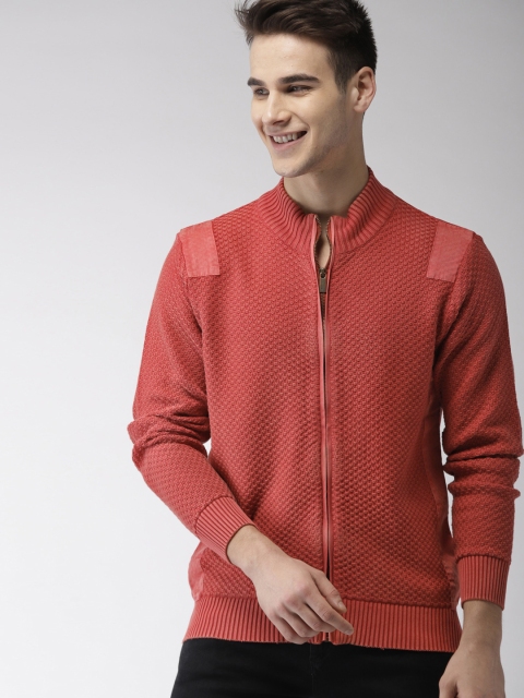 

Mast & Harbour Men Red Self Design Cardigan