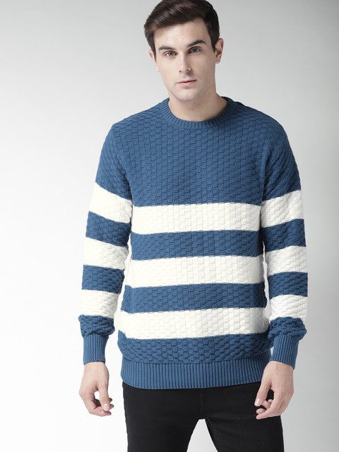 

Mast & Harbour Men Blue & White Striped Pullover