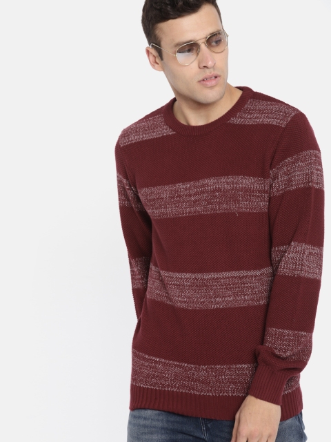 

Mast & Harbour Men Maroon Striped Pullover