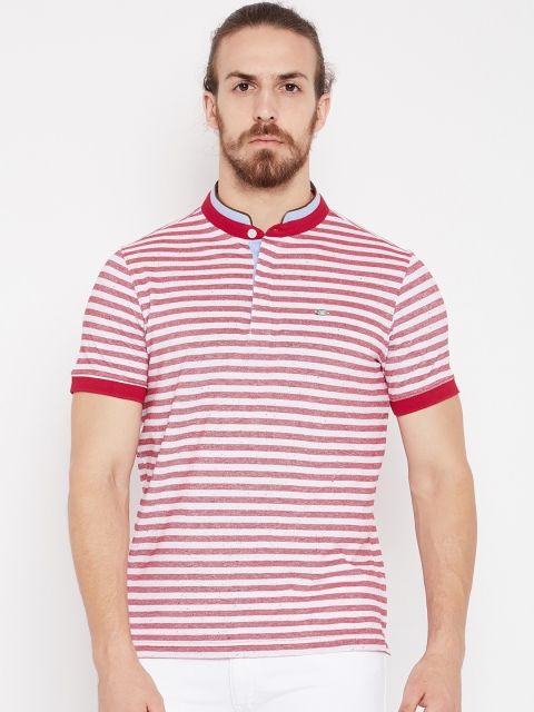 

Numero Uno Men Off-White & Red Striped Mandarin Collar T-shirt