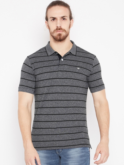 

Numero Uno Men Charcoal Grey Striped Polo Collar T-shirt