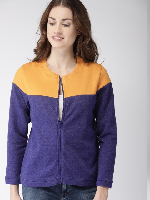 

Mast & Harbour Women Blue & Yellow Colourblocked Sweatshirt