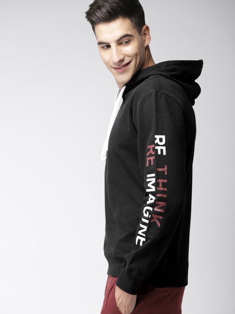 

Mast & Harbour Men Black Solid Hooded Sweatshirt
