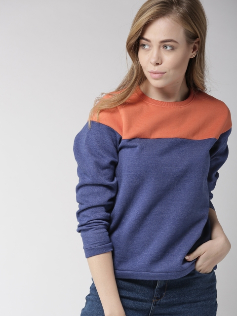 

Mast & Harbour Women Blue & Orange Colourblocked Sweatshirt