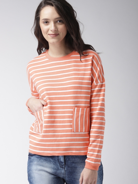 

Mast & Harbour Women Peach-Coloured Striped Sweatshirt