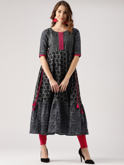 

Libas Women Grey & Black Printed Anarkali Kurta