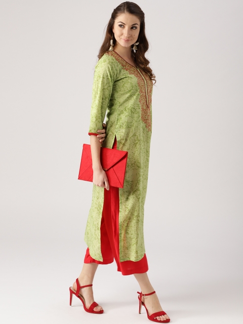 

Libas Women Green Printed Straight Kurta