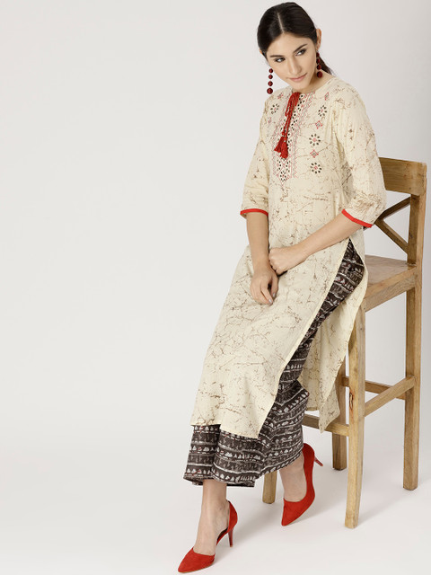 

Libas Women Beige & Taupe Printed Kurta with Palazzos