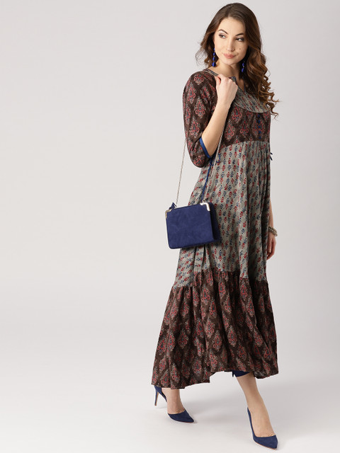 

Libas Women Grey & Brown Printed Anarkali Kurta