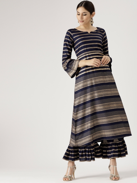 

Libas Women Blue & Golden Printed Kurta with Palazzos