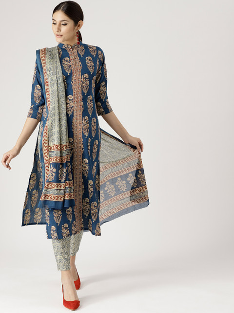 

Libas Women Blue & Beige Printed Kurta with Trousers & Dupatta