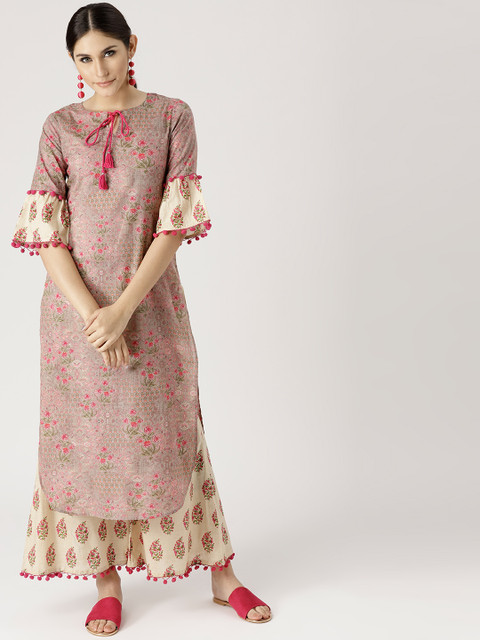 

Libas Women Pink & Beige Printed Kurta with Palazzos