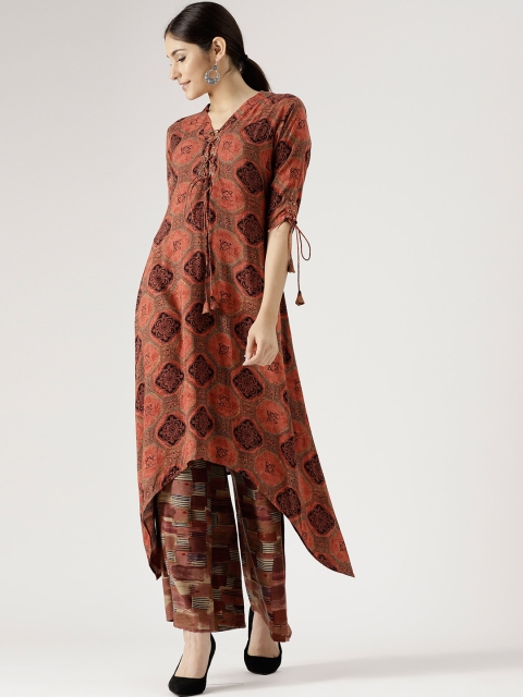 

Libas Women Rust Red & Black Printed Kurta with Palazzos
