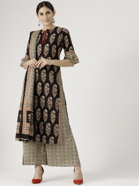 

Libas Women Black & Beige Printed Kurta with Palazzos & Dupatta