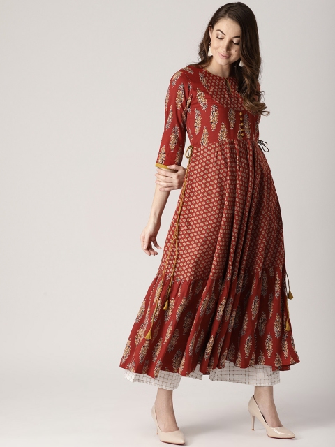 

Libas Women Red & Mustard Yellow Printed Anarkali Kurta