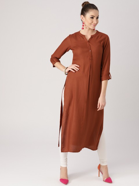 

Libas Women Brown Woven Design Straight Kurta