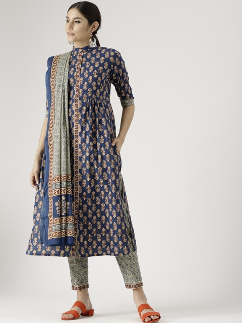 

Libas Women Blue & Beige Printed Kurta with Trousers & Dupatta
