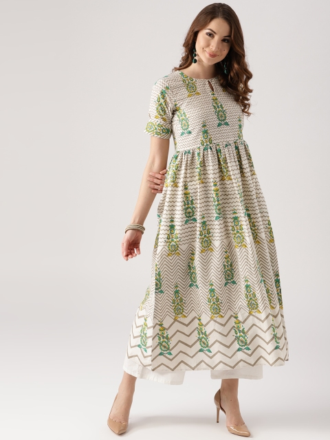 

Libas Women Off-White & Grey Printed A-Line Kurta