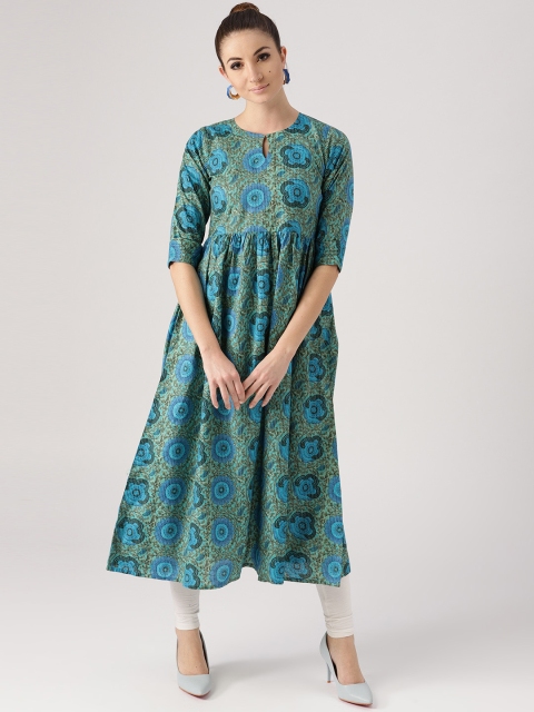

Libas Women Green & Blue Printed A-Line Kurta