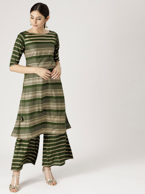 

Libas Women Green & Golden Printed Kurta with Palazzos