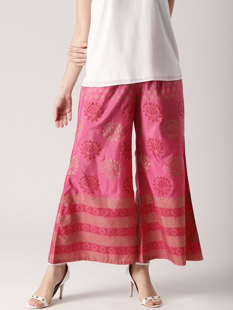 

Libas Women Pink & Goldden Printed Wide Leg Palazzos