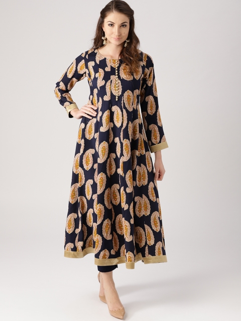 

Libas Women Navy Blue & Beige Printed Anarkali Kurta