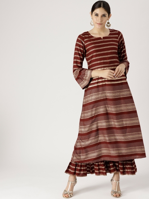 

Libas Women Maroon & Golden Block Print Kurta with Palazzos