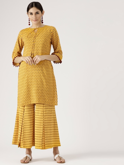 

Libas Women Yellow & Burgundy Printed Kurta with Palazzos