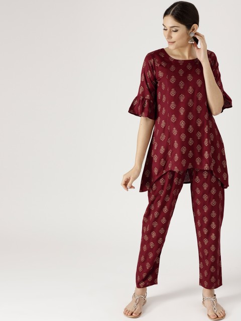 

Libas Women Maroon & Golden Printed Kurti with Trousers
