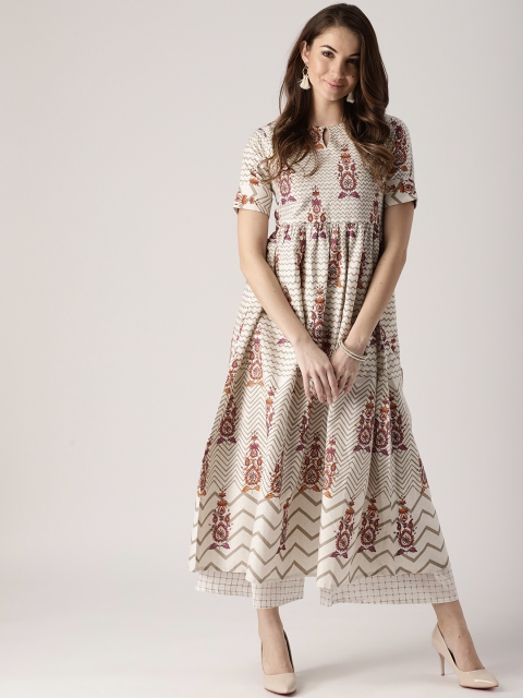 

Libas Women Off-White & Magenta Printed A-Line Kurta