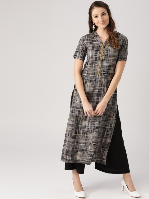 

Libas Women Grey & Black Checked Straight Kurta