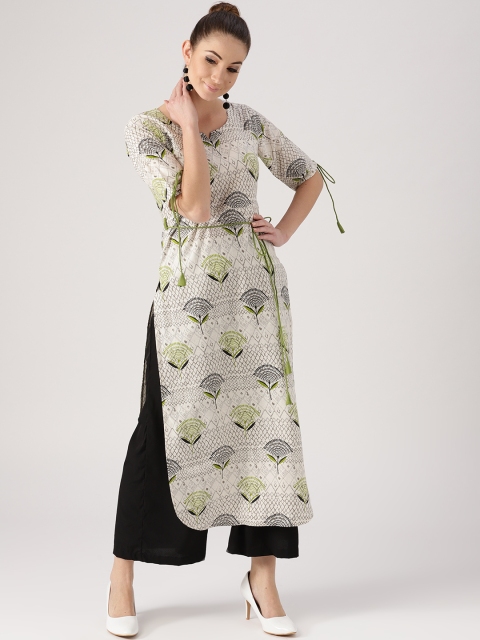 

Libas Women Off-White & Grey Printed Straight Kurta