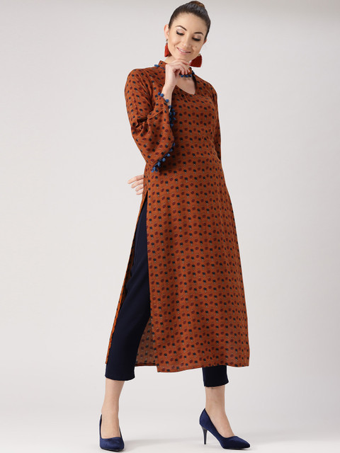 

Libas Women Rust Brown Printed Straight Kurta