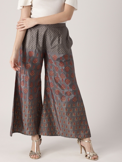 

Libas Women Grey & Red Block Print Wide Leg Palazzos