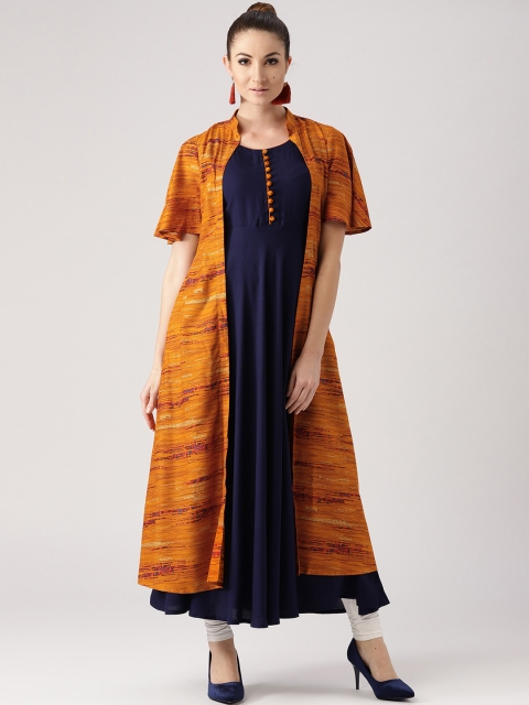 

Libas Women Navy Blue Solid Anarkali Kurta with Ethnic Jacket