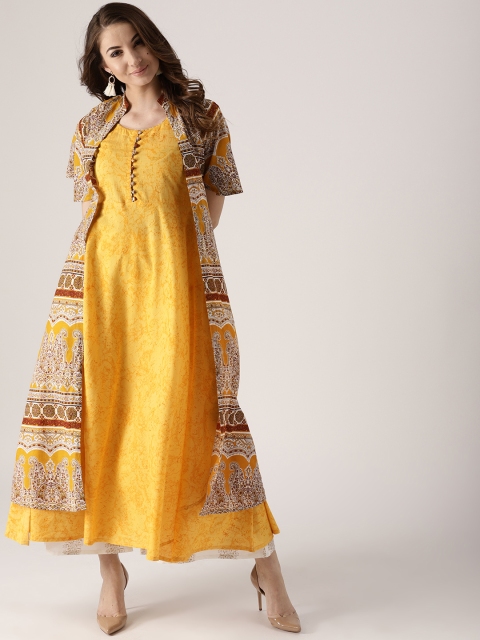 

Libas Women Yellow Printed Layered A-Line Kurta