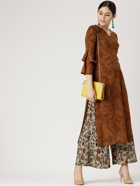 

Libas Women Brown & Green Printed Kurta with Palazzos