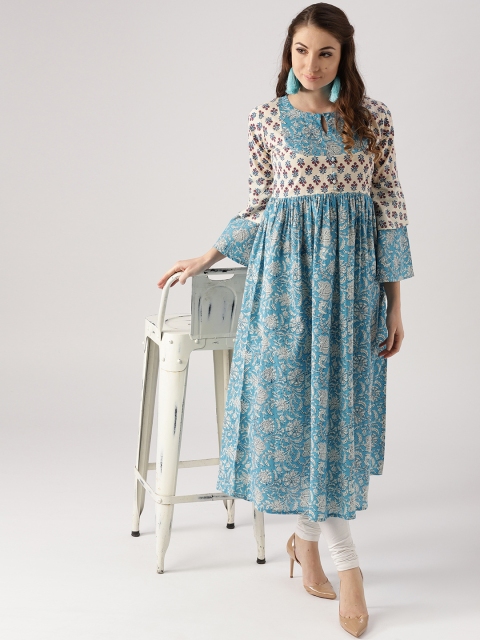 

Libas Women Blue & Off-White Printed A-Line Kurta