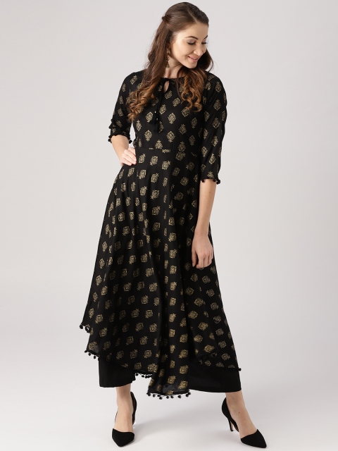 

Libas Women Black & Golden Printed A-Line Kurta