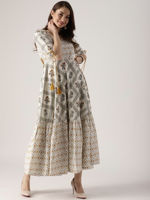 

Libas Women Off-White & Grey Printed Anarkali Kurta