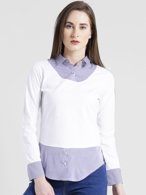 

Texco Women White Comfort Regular Fit Striped Casual Shirt