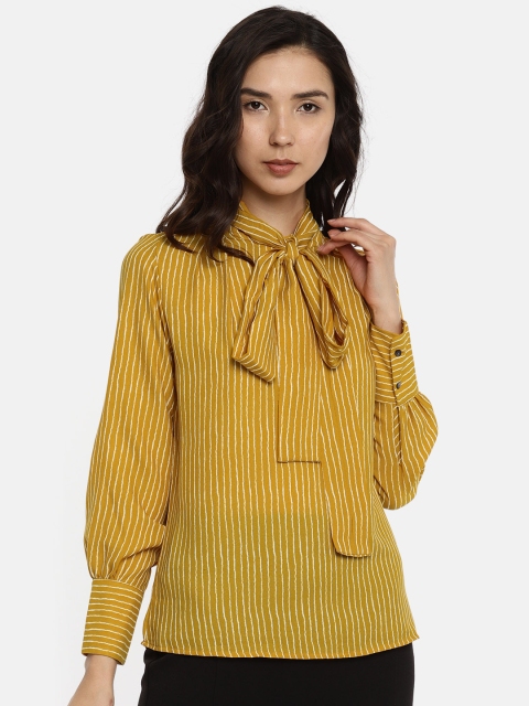 

Van Heusen Women Mustard Yellow Striped Shirt Styled Top