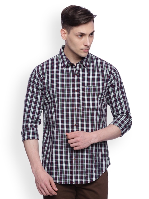 

Basics Men Maroon & White Slim Fit Checked Casual Shirt