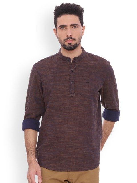 

Basics Men Coffee Brown Slim Fit Self Design Casual Shirt