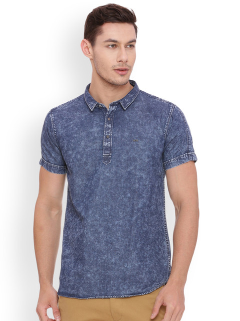 

Basics Men Blue Slim Fit Printed Casual Shirt