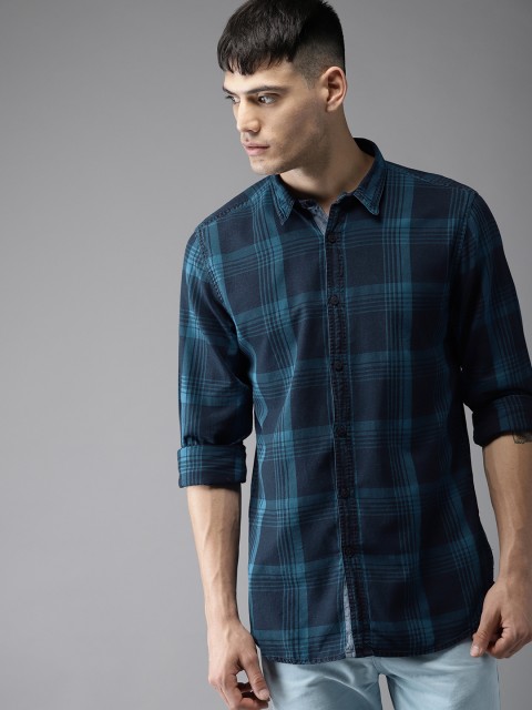 

Moda Rapido Men Navy Blue & Blue Regular Fit Checked Casual Shirt