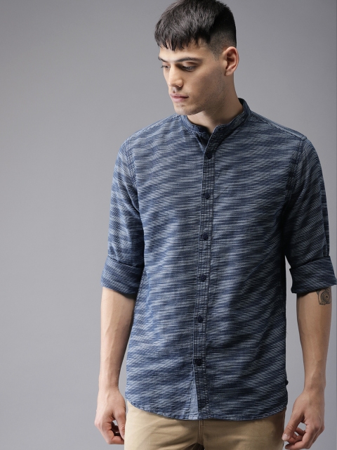 

Moda Rapido Men Navy Blue Regular Fit Striped Casual Shirt