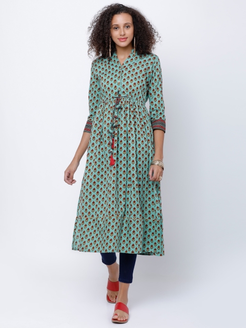 

Vishudh Women Turquoise Blue & Red Printed A-Line Kurta